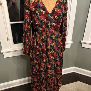 Patrons of Peace Red and Black Wrap Sundress with Bishop Sleeves